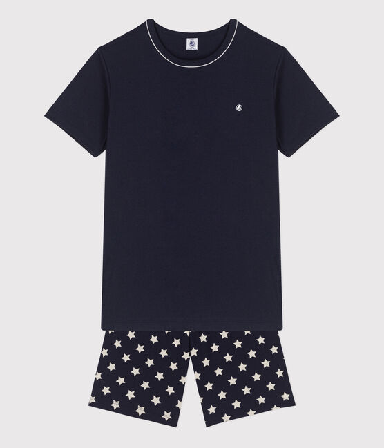 Boys' Starry Cotton Short Pyjamas SMOKING blue/MARSHMALLOW white