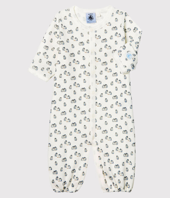 Babies' Ribbed Jumpsuit/Sleeping Bag MARSHMALLOW white/TOUDOU blue/MULTICO