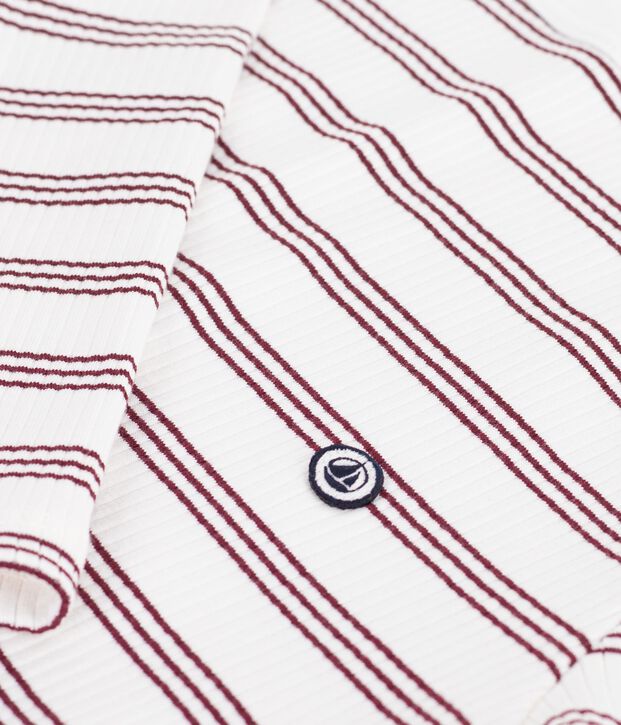 Women's admiral collar stripy cotton T-shirt with long sleeves white/red