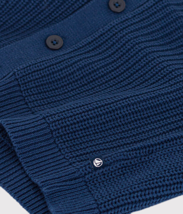 Girls' cotton fisherman's rib cardigan blue