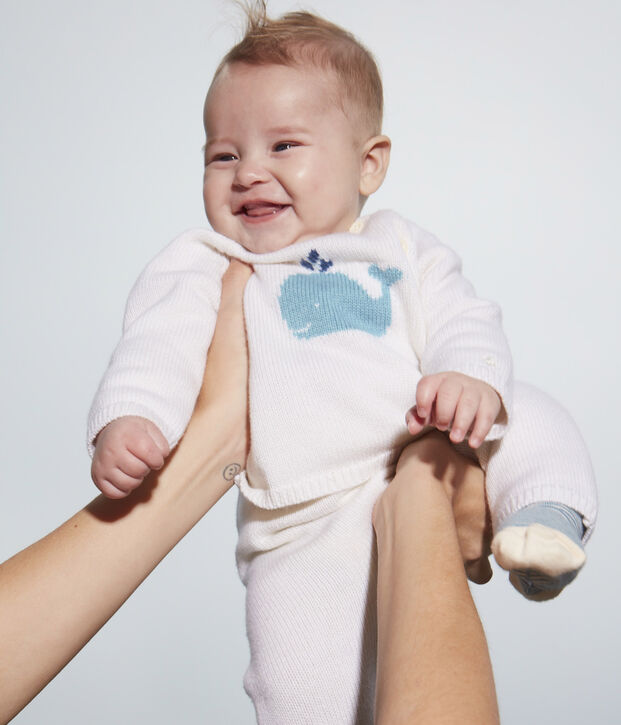 Babies' Wool/Cotton Knit 2-Piece Set white