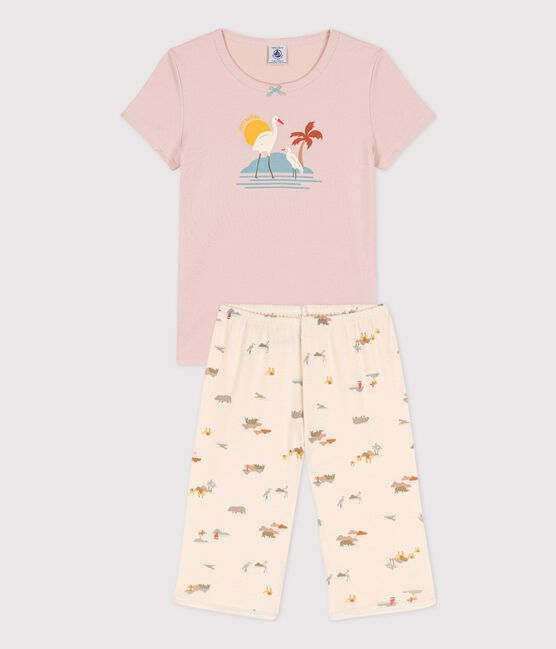 Girls' Animal Themed Short Cotton Pyjamas SALINE pink/MULTICO white