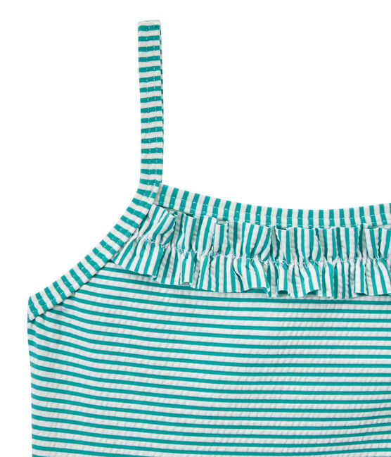 Girl's striped one-piece swimsuit FLAG green/LAIT white