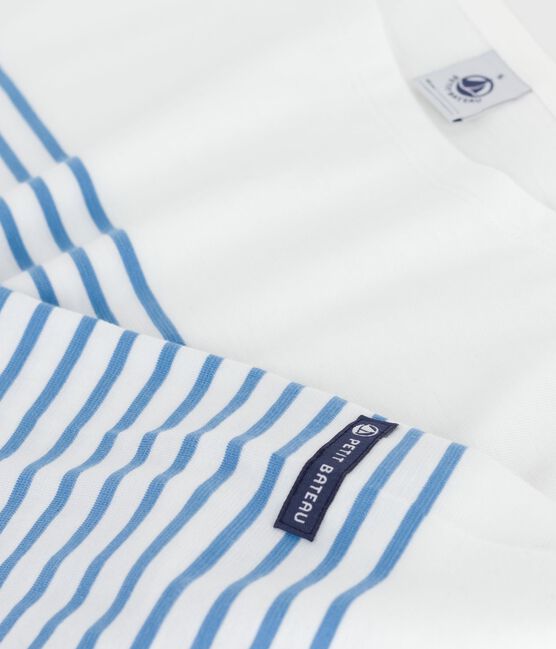 Women's long-sleeved cotton Breton t-shirt MARSHMALLOW white/ALASKA blue