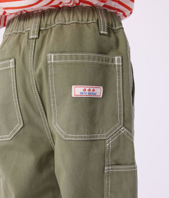 Children's cotton carpenter-style trousers OLIVINE green