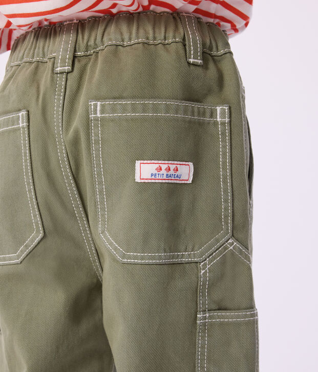 Children's cotton carpenter-style trousers OLIVINE