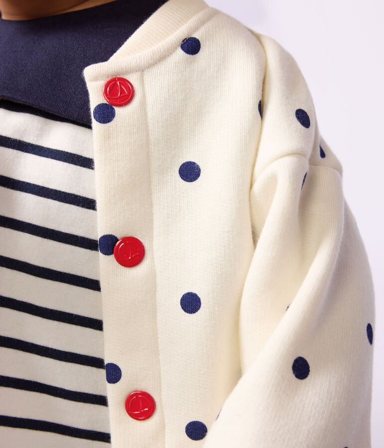 Babies' cotton varsity-style jacket with a spotted print Ecru/blue