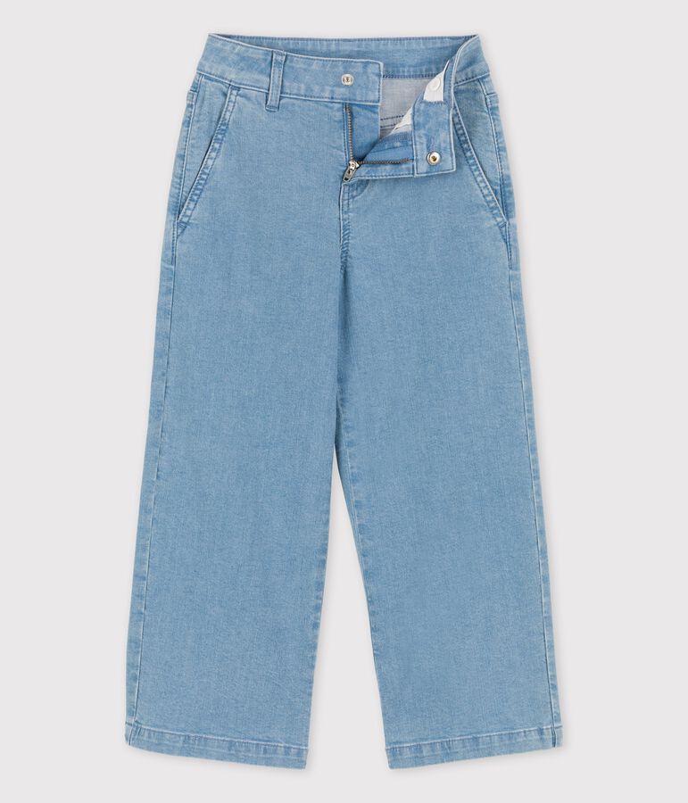 Girls' Organic Light Denim Flared Trousers DENIM BLEU blue
