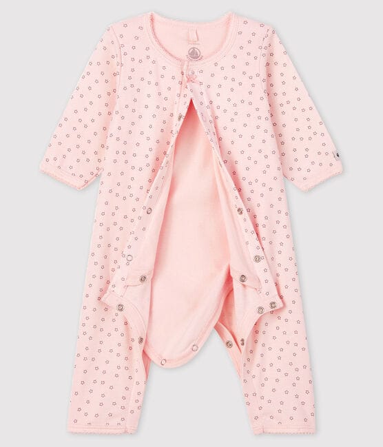 Baby Girls' Starry Footless Organic Cotton Bodyjama FLEUR pink/CONCRETE grey