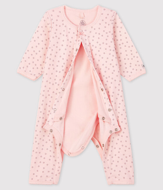 Baby Girls' Starry Footless Organic Cotton Bodyjama FLEUR pink/CONCRETE grey