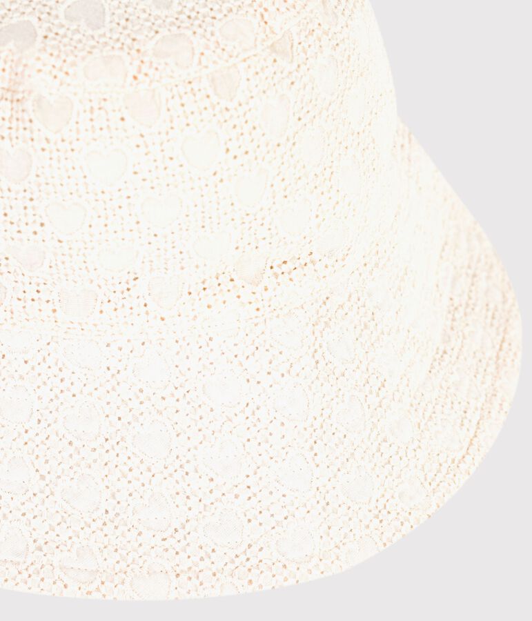 Children's wide brimmed floppy sun hat in poplin and broderie anglaise white