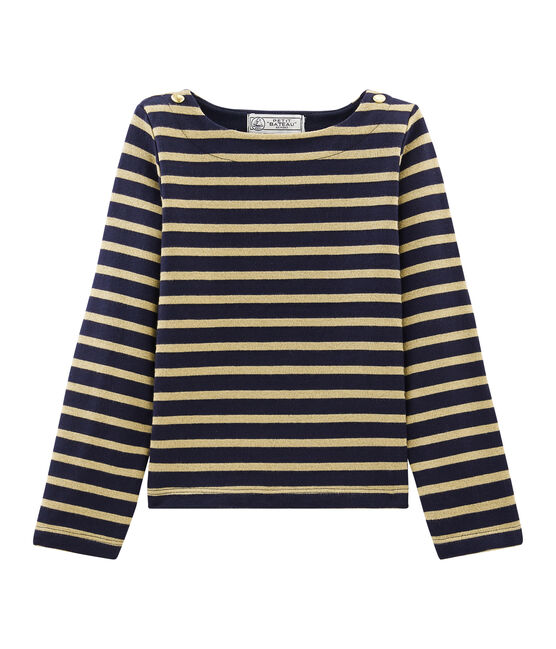 Girl's Long-sleeved Sailor Top SMOKING blue/BRINDILLE BRILLANT brown