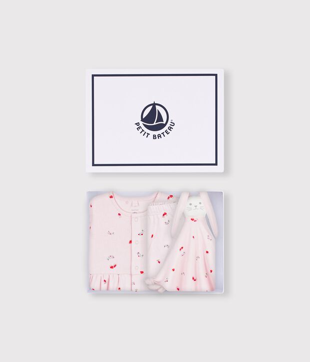 Babies' dress and comforter gift set in flower-printed cotton pink/multicolor