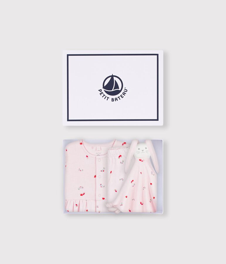 Babies' dress and comforter gift set in flower-printed cotton pink/multicolor