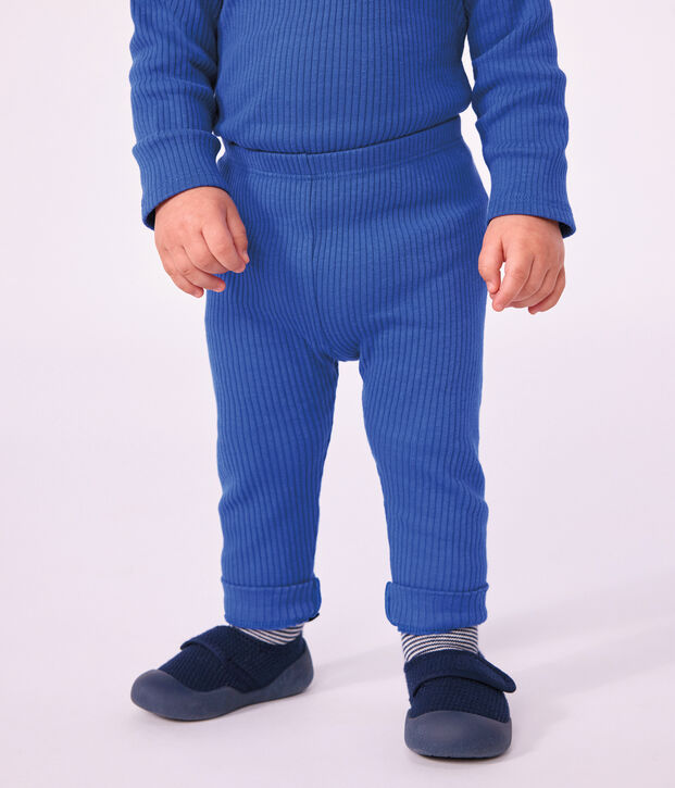 Babies' plain cotton leggings blue
