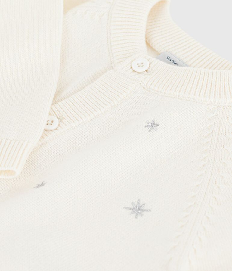 Babies' wool and cotton knit cardigan embroidered with stars white/grey