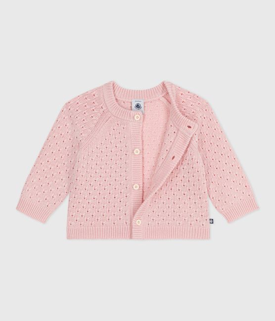 Babies' plain wool and cotton knit cardigan JOLI pink