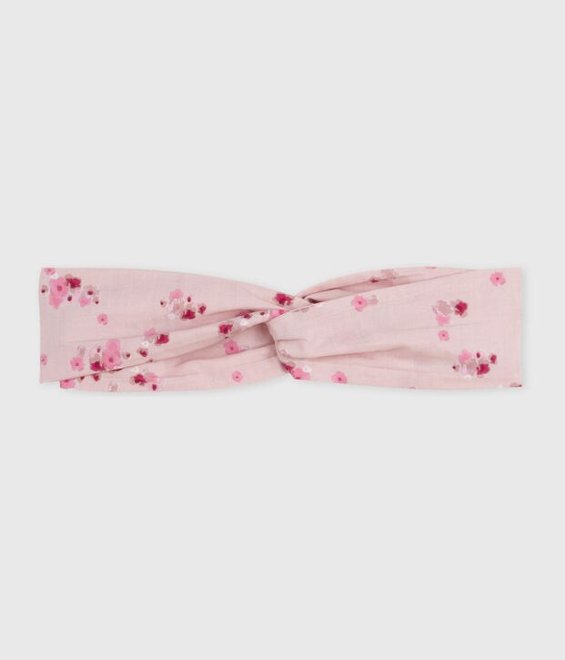 Babies' hairband in floral-print poplin pink/multicolor