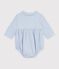 Babies' short cotton jumpsuit with a gingham collar blue/white