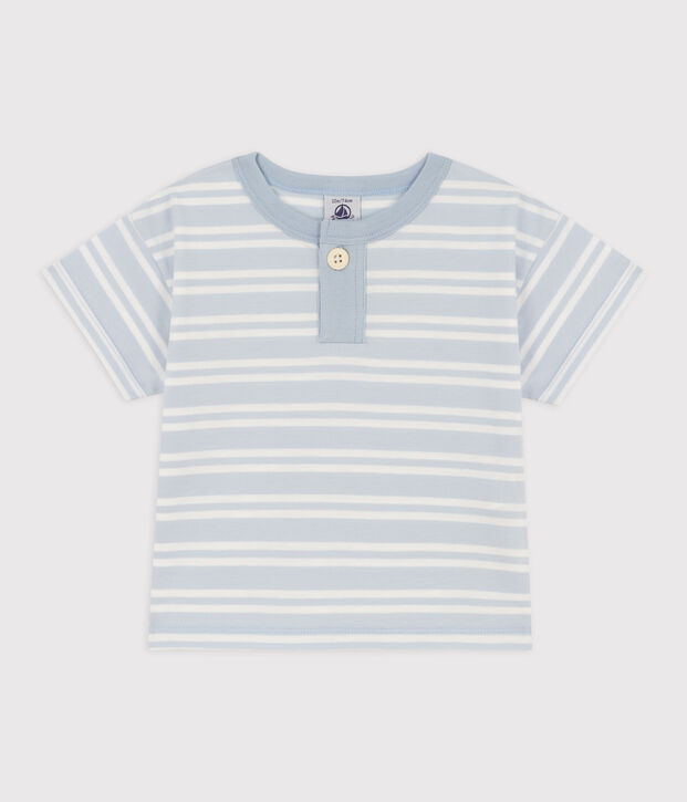 Babies' Short-Sleeved Striped Jersey T-Shirt blue/white