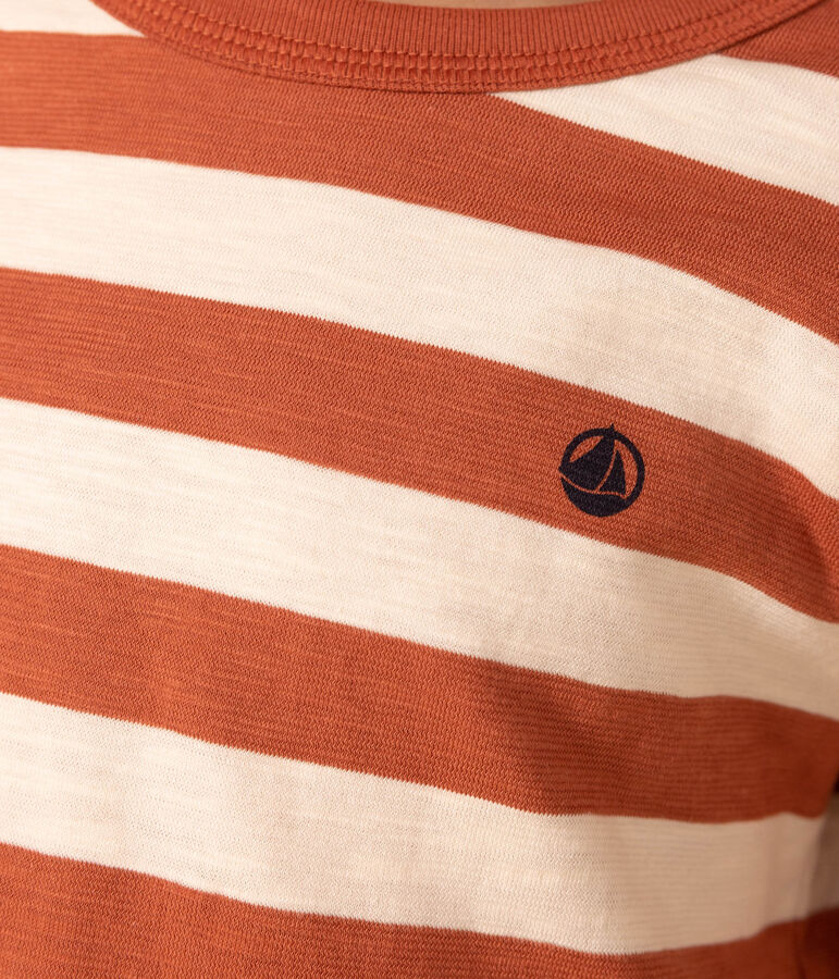 Boys' long-sleeved cotton T-shirt brown/ecru