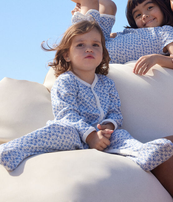 Babies' Floral Print Cotton Pyjamas MARSHMALLOW blue/INCOGNITO