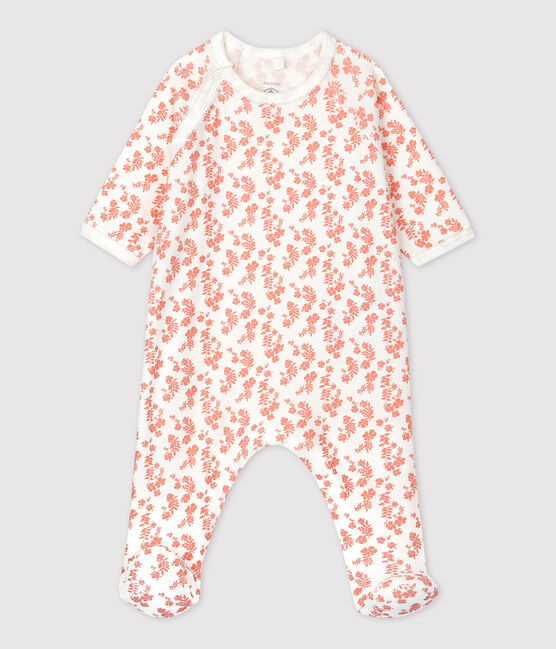 Babies' Organic Cotton Sleepsuit MARSHMALLOW white/PAPAYE