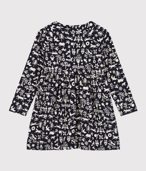 Girls' long-sleeved printed tube knit dress blue/ecru