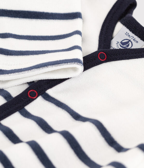 Striped Velour Sleepsuit MARSHMALLOW white/SMOKING blue