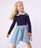 Girls' long-sleeved cotton dress in two materials SOIR blue