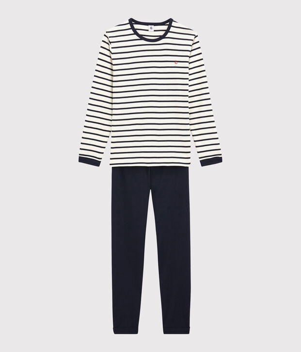 Unisex Rib Knit Pyjamas with Sailor Stripes white/blue