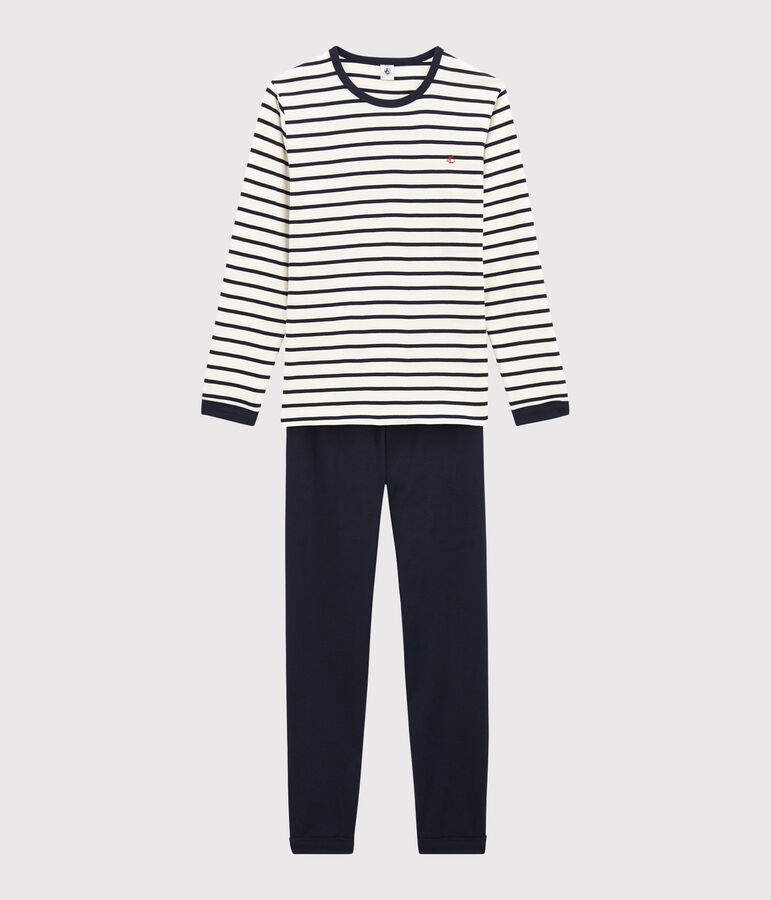 Unisex Rib Knit Pyjamas with Sailor Stripes white/blue