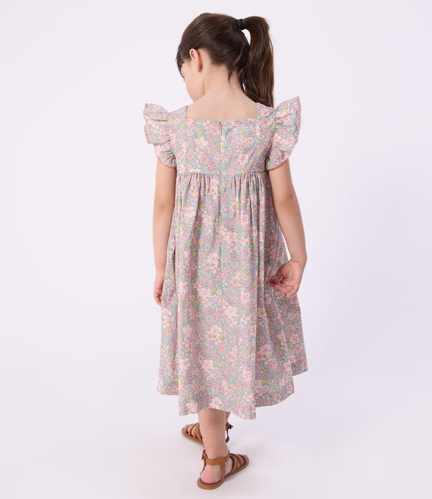 Children's sleeveless floral print cotton dress blue/multicolor