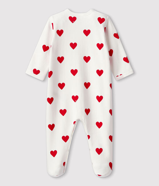 Babies' red hearts pyjamas MARSHMALLOW white/TERKUIT red