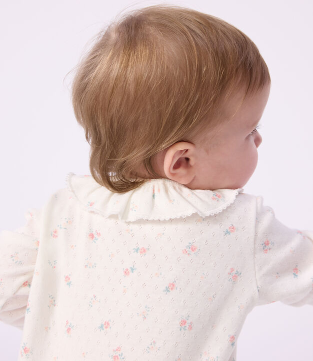 Babies' footless openwork floral-print cotton pyjama suit white/multicolor