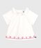 Babies' short-sleeved cotton poplin blouse with embroidered hearts ECUME white