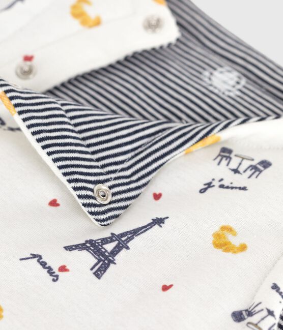 Babies' sleeveless reversible printed cotton cardigan MARSHMALLOW /ADRIATIC