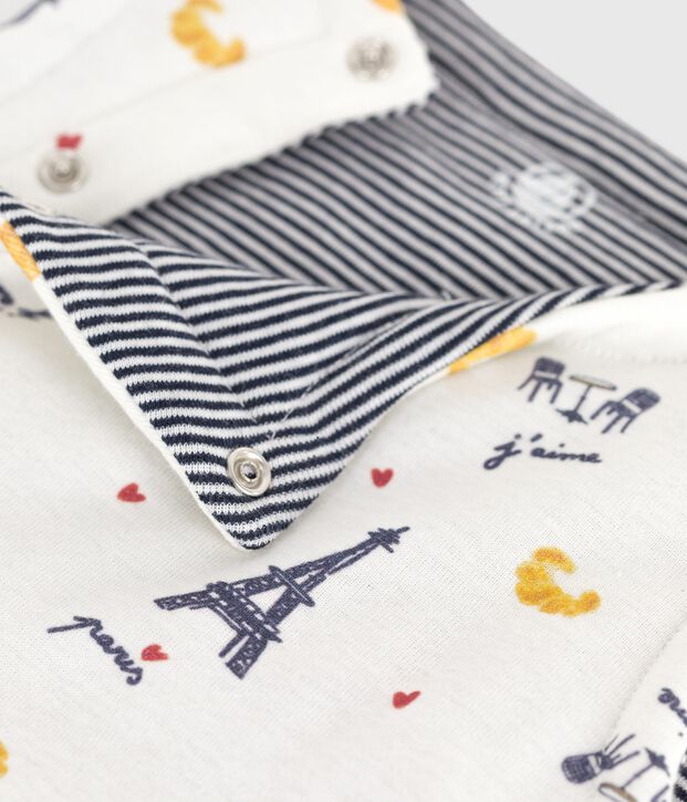 Babies' sleeveless reversible printed cotton cardigan white/blue