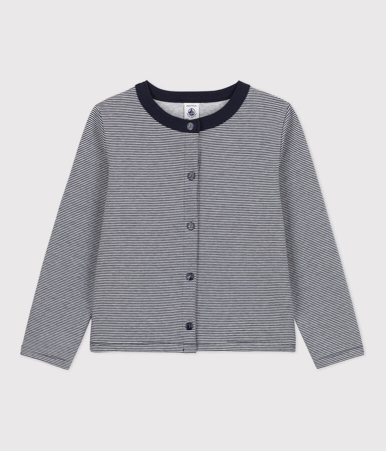 Girls' Double Jersey Cardigan SMOKING blue/MARSHMALLOW white