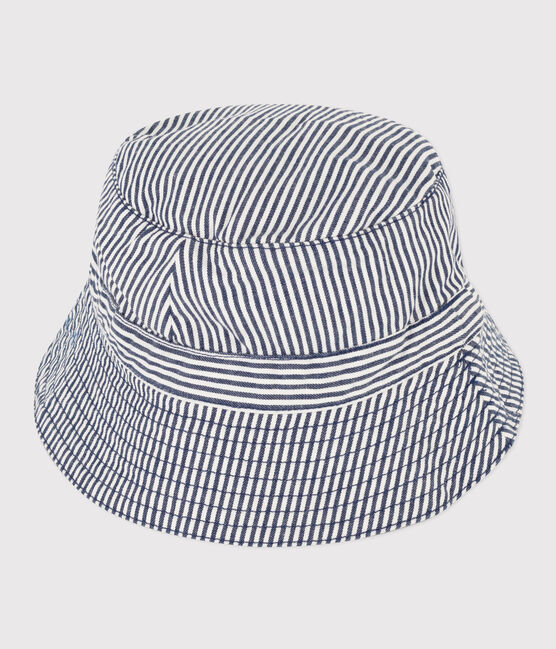 Boys' Stripy Sun Hat MEDIEVAL blue/MARSHMALLOW white