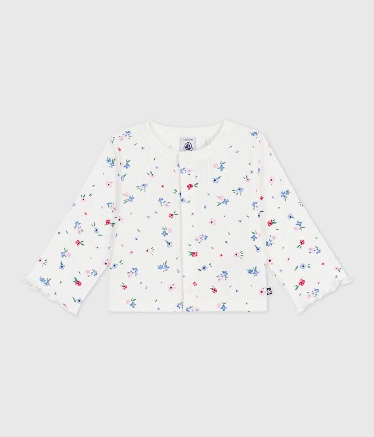 Babies' floral-print cotton cardigan MARSHMALLOW white/MULTICO white