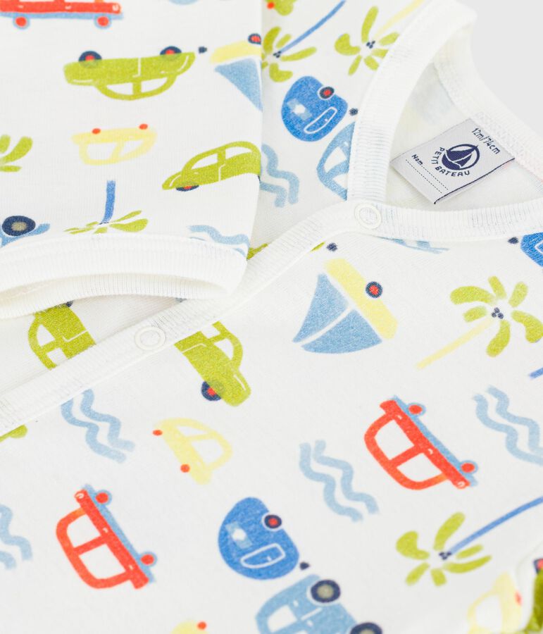 Babies' cotton pyjama suit with a motor car print MARSHMALLOW white/MULTICO white