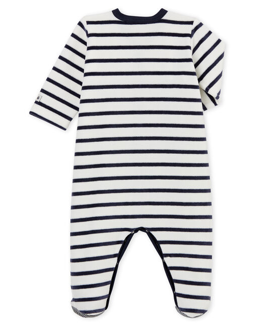 Babies' Unisex Velour Sleepsuit MARSHMALLOW white/SMOKING blue