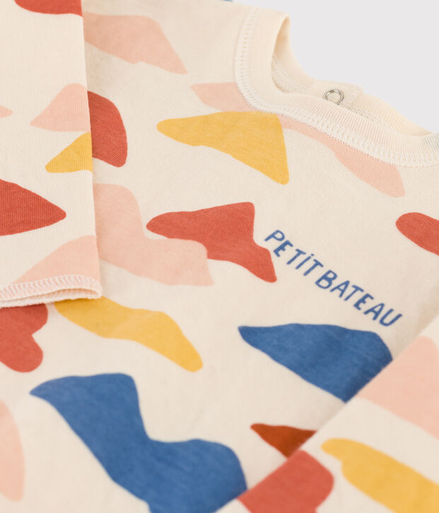 Babies' Long-Sleeved Patterned Tube Knit T-Shirt Ecru/multicolor