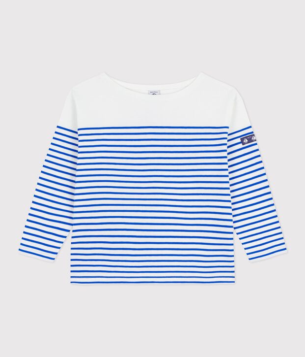 Children's stripy cotton Breton top white/blue
