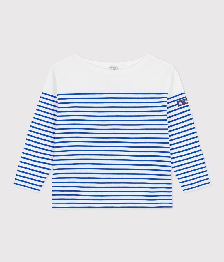 Children's stripy cotton Breton top white/blue
