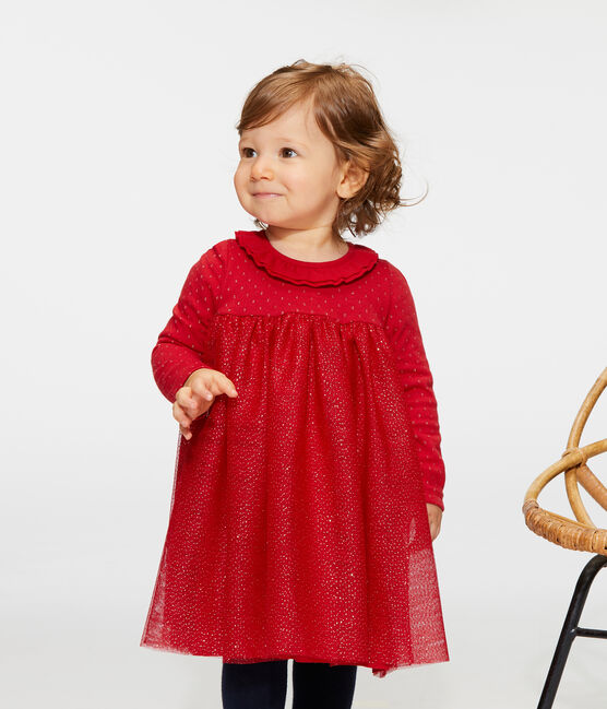 Baby Girls' Long-Sleeved Dual Material Dress TERKUIT red/OR yellow