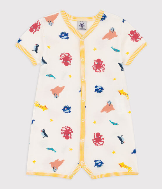 Babies' Cotton Marine Animals Playsuit MARSHMALLOW white/MULTICO white