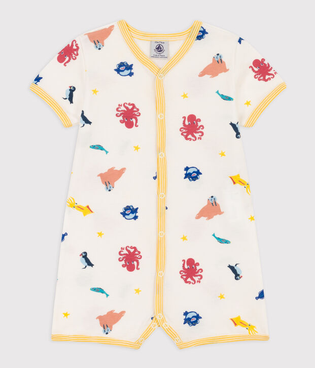 Babies' Cotton Marine Animals Playsuit white/multicolor