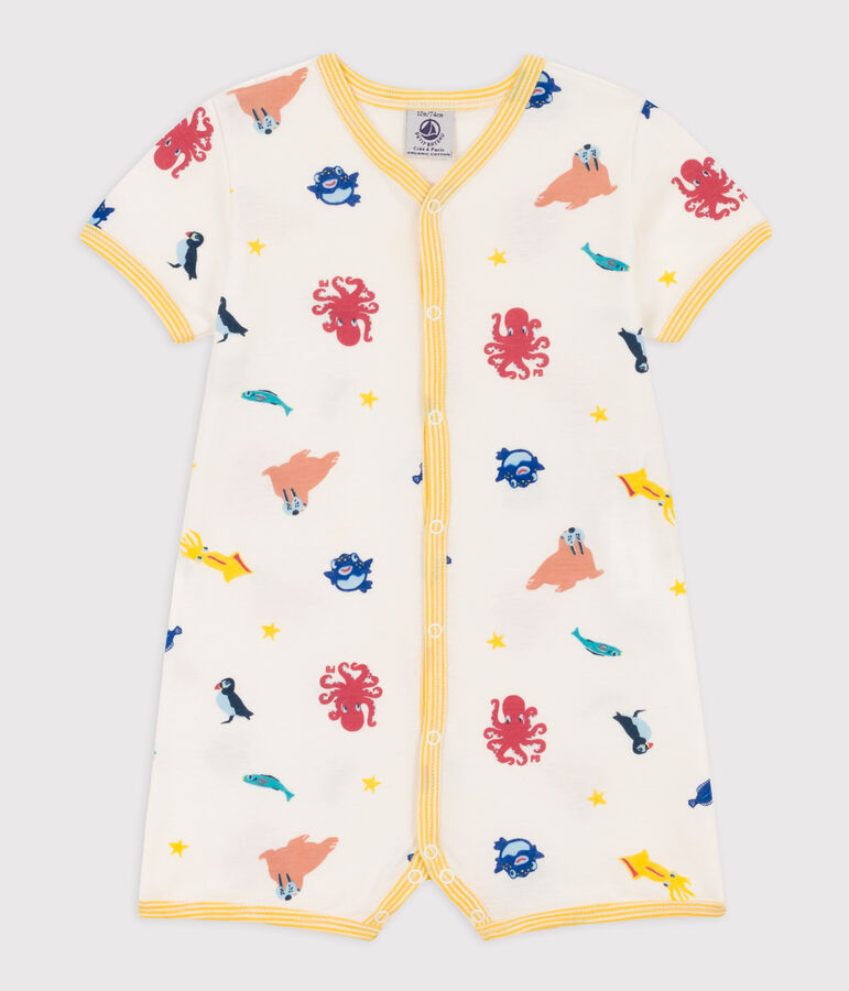 Babies' Cotton Marine Animals Playsuit white/multicolor